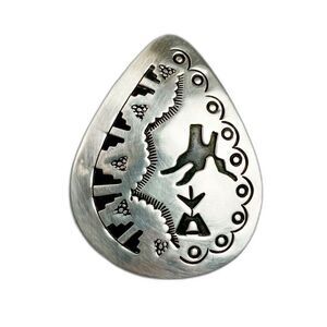 T Billy Navajo Sterling Silver Pendant w Stamped Pictograph Design